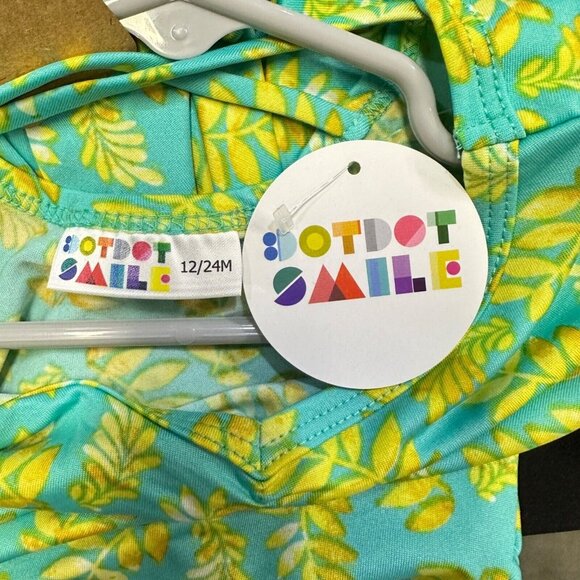 Dot Dot Smile Aqua Yellow Tropical Fern Leaf Girls' Ballet Dress Size 12/24M - Picture 3 of 5